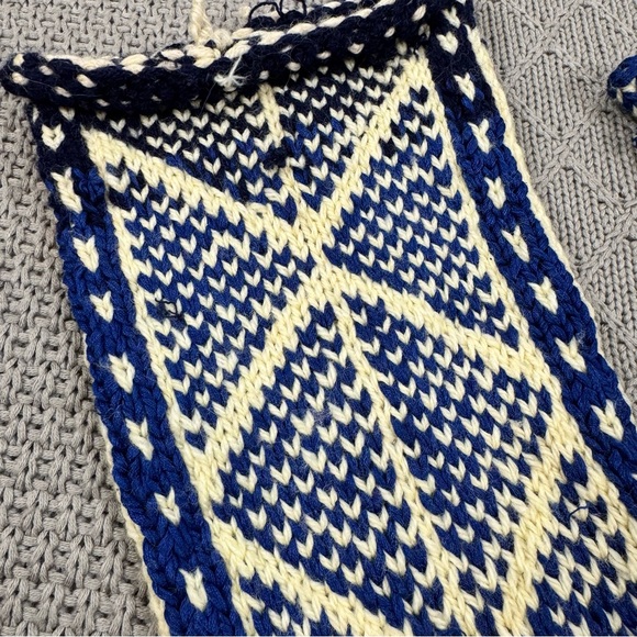 Vintage Blue and Cream Wool & Leather Hand Knit Slipper Socks ~ Small - Picture 3 of 11